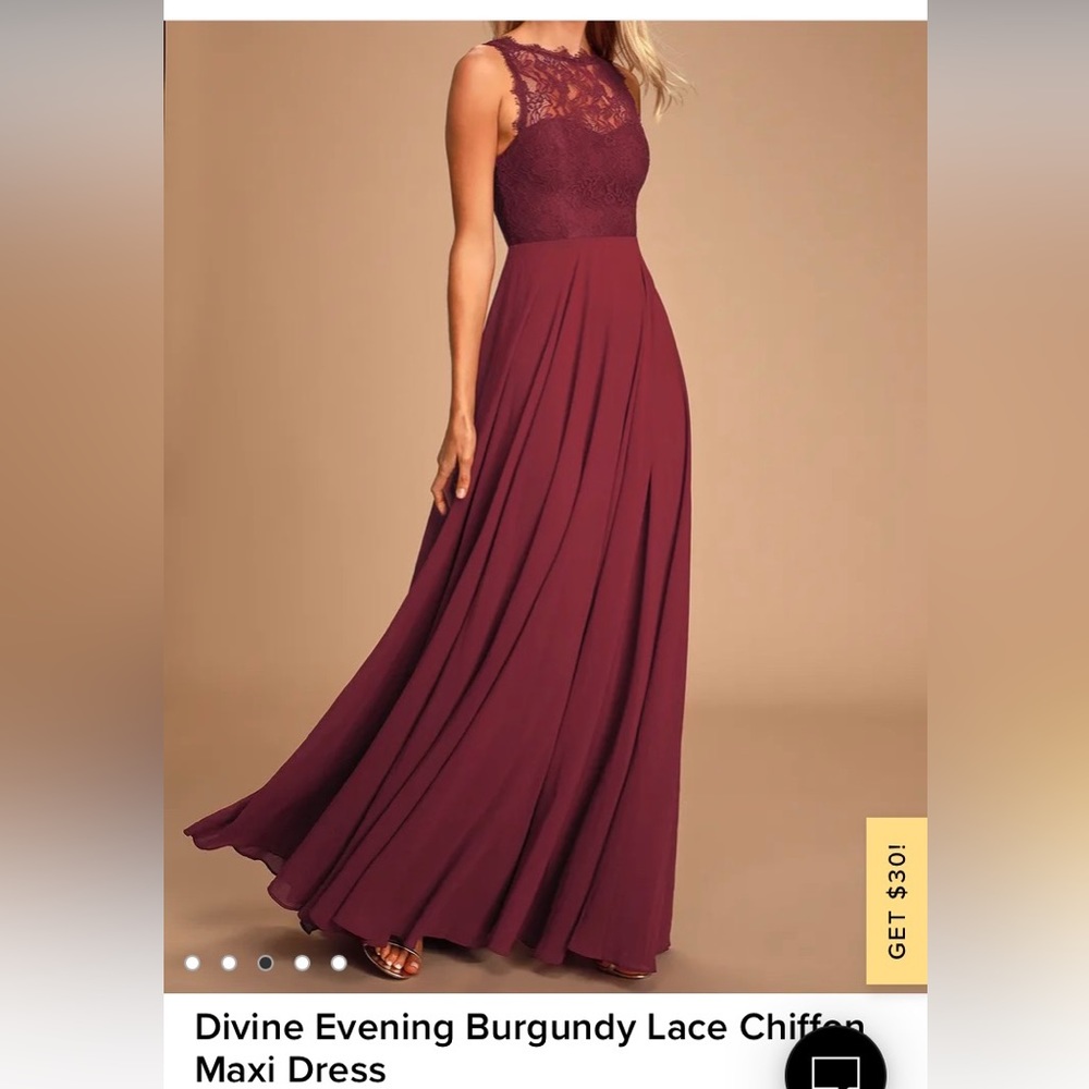 Lulus Bridesmaids Maxi Dress - Maroon/Wine/Burgundy/ Red Lace Chiffon